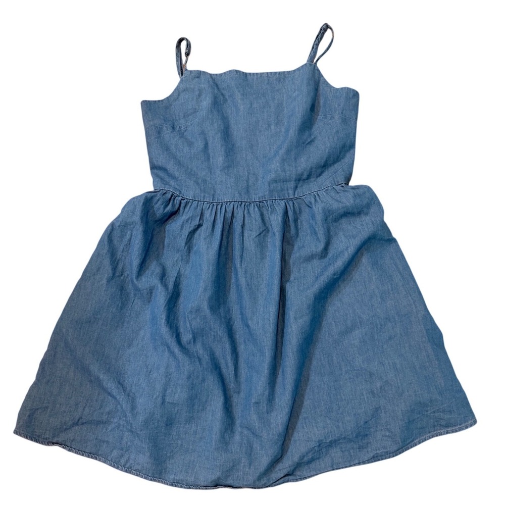 Gap Womens Denim Fit and Flare Dress Blue Light Wash Smocked Back Pockets Size M